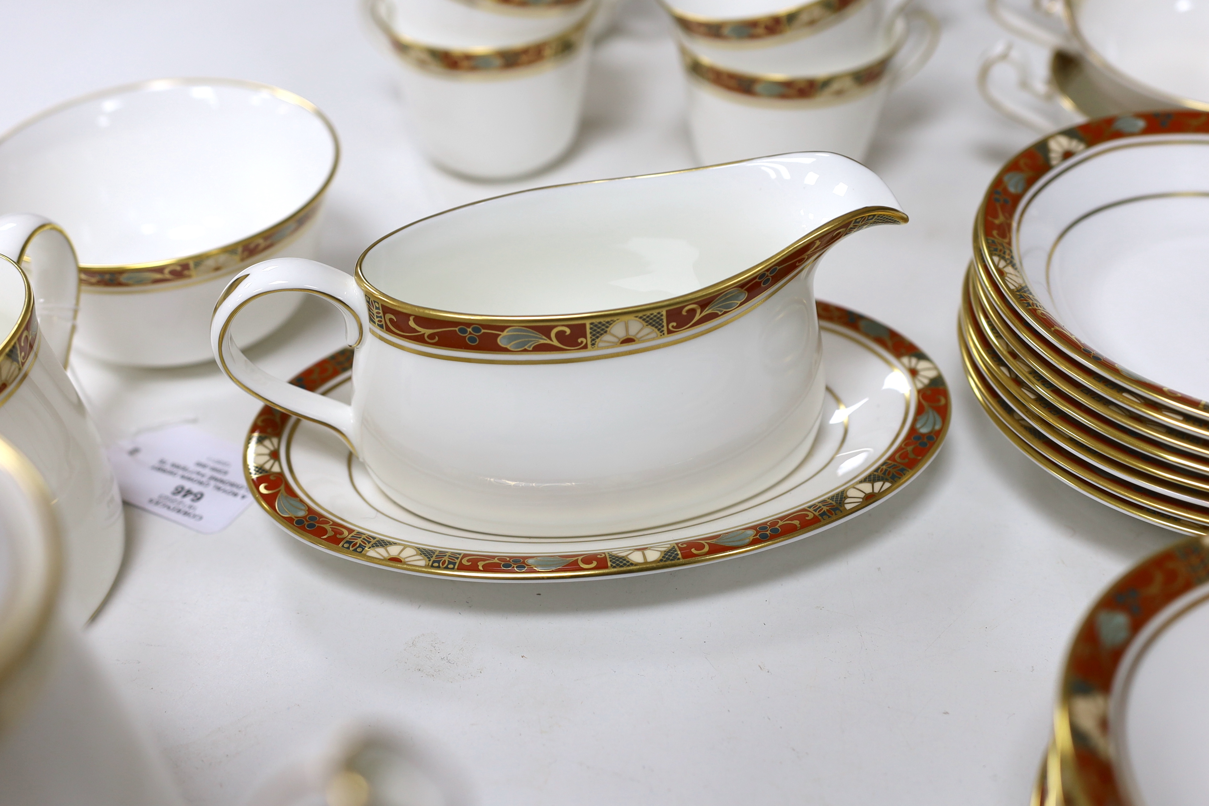 A Royal Crown Derby Cloisonné pattern tea and dinner service for 8 settings